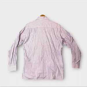 Ermenegildo Zegna Men Shirt Large Pink Striped 100% Cotton Regular Fit Flaws
